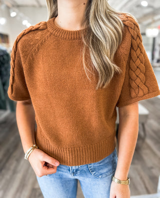 Camel Braided Charm Knit Top