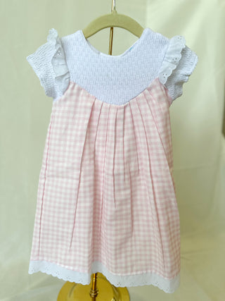 Paty Pink Knit Check W/ Eyelet Trim Dress