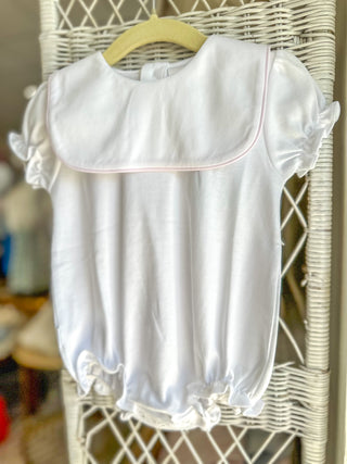 Paty Pima Bib Bubble White with Pink Piping