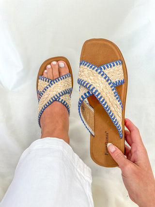 Navy Caliso Criss Cross Raffia Sandal - Pierre Dumas
