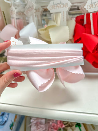 Powder Pink Scalloped Edge Pantyhose Headband Bow XL