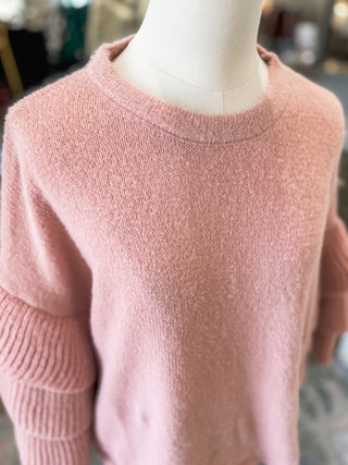 Soft Pink Fuzzy Tiered Ruffle Sleeve Sweater