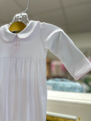 Pink Blessed Smocked Collared Long Sleeve Gown