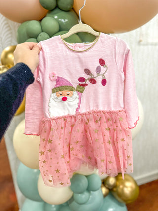 Pink Santa's Sweetheart Glitter Mesh Dress