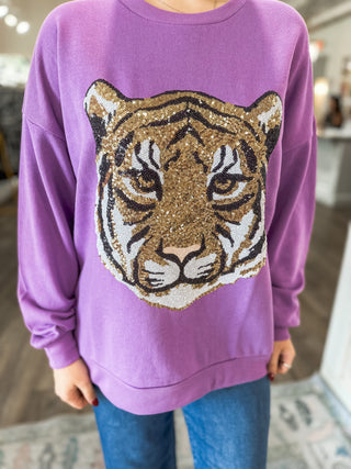 Tiger Face Sequin Sweatshirt