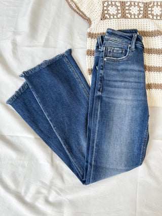 Nancy Dark Wash High Rise Crop Straight Risen Denim Jeans - RISEN
