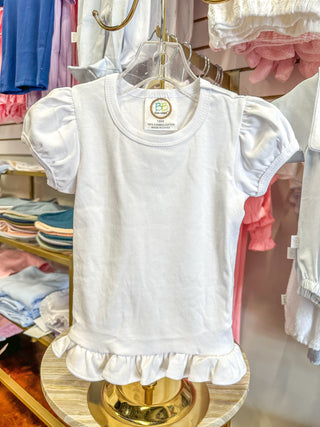 BB White Blank Girl's Short Sleeve Ruffle Tee