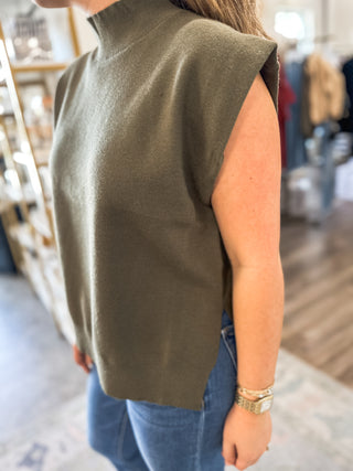 Olive Fall Forward Sleeveless Sweater