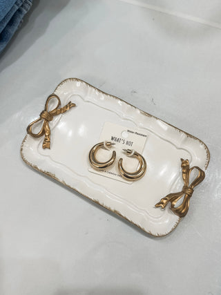 Water Resistant Gold Thick Hoop Earring 1"