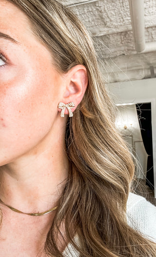 Gold Bow with Pearl Detail Earrings