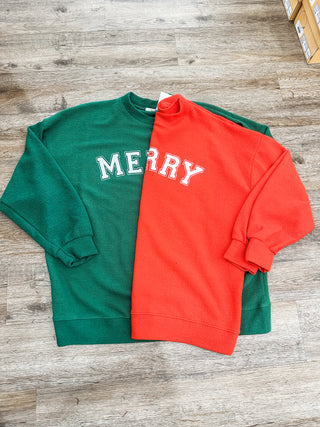 Green Merry Stencil Cloudy Knit Long Sleeve Graphic Pullover