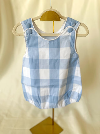 Large Blue Check Bubble Romper