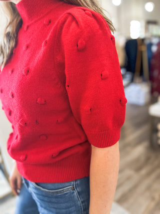 Red Polka Dot Textured Sweater Top