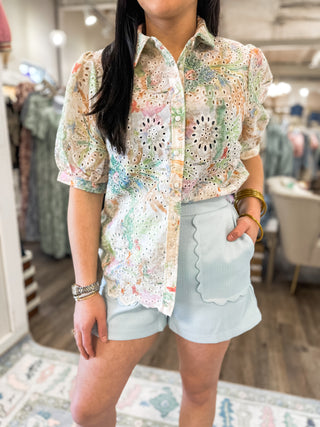 SET Cupcake Dear Sky Blue Scalloped Details Shorts/Top