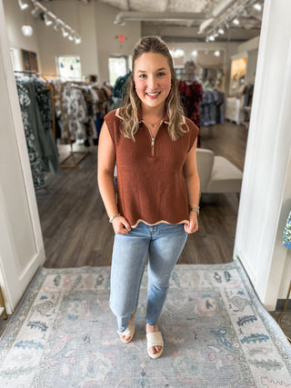 Brown Zip It & Go Sleeveless Sweater