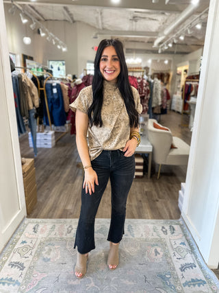Taupe Wild Grace Collar Short Sleeve Blouse