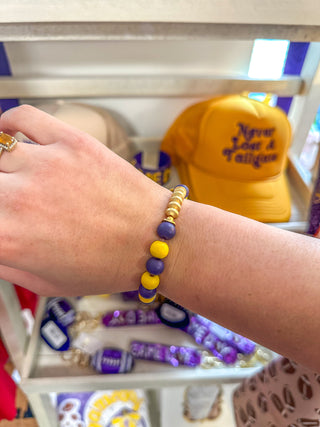 LSU Wood Bead Bracelet w/ Gold Discs