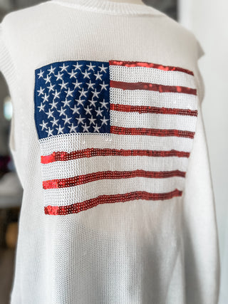Off White Born In The USA Sequin Flag Sleeveless Knit Top