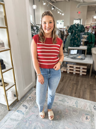 Red Chic Stripe Knit Tank