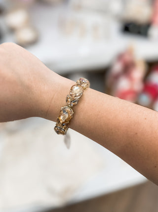 1/2 Inch Amber Crystal/Gold Leaf Stretch Bangle
