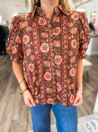 Burgundy Petals in Provence Blouse