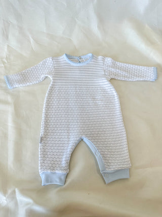 Paty Pal Grey w/ Blue Trim Pinstripe Romper