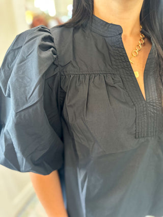 Black Standing Collar Poplin Top