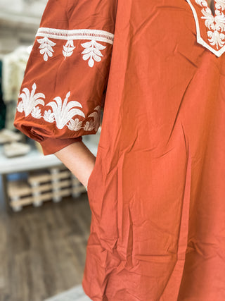 The Chestnut Ever After Embroidered Mini Dress