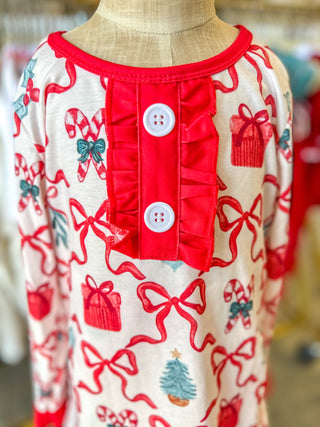 Girls Bamboo Christmas Bow Sleepwear