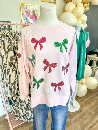 Perfect For the Party Bow Sequin Sweatshirt