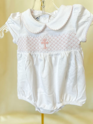 Pink Blessed Smocked Bubble- Magnolia Baby