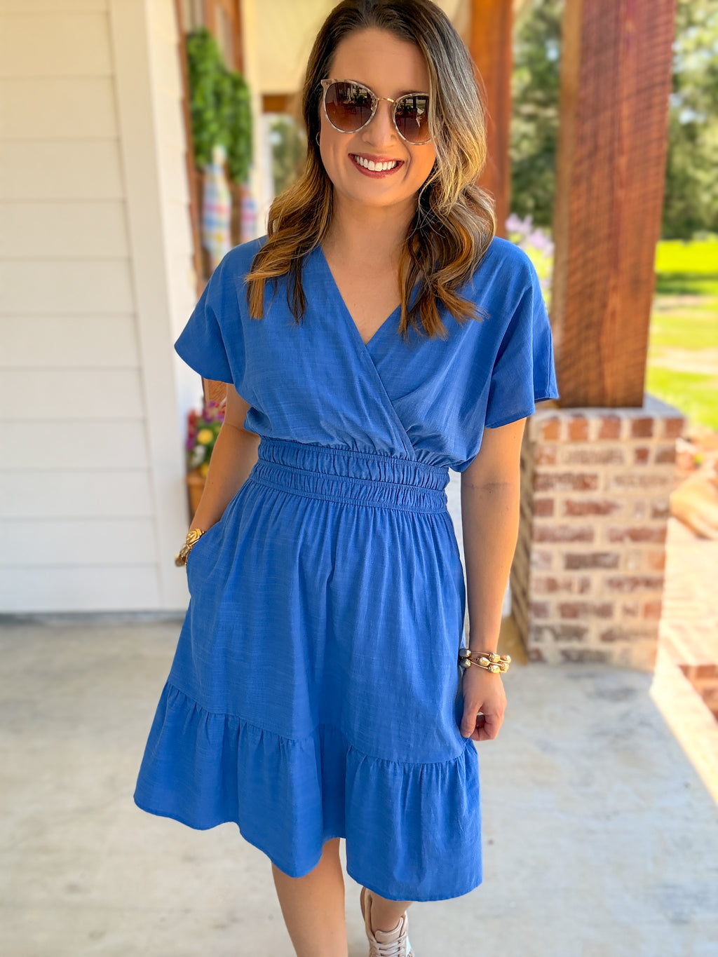 Ocean Blue Soft Structure Smocked V-Neck Mini Dress Everyday EDEN Boutique & Gifts Ocean Blue Soft Structure Smocked V-Neck Mini Dress Everyday EDEN Boutique & Gifts