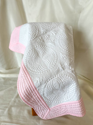 White W/ Pink Trim Baby Quilt