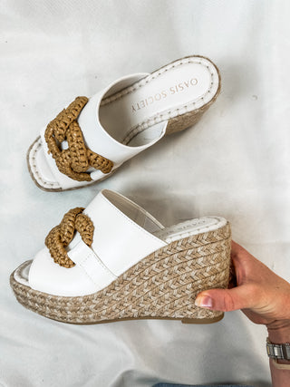 The Aime Wedge Slide Raffia Detail White