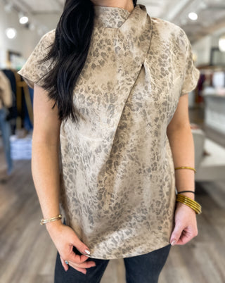Taupe Wild Grace Collar Short Sleeve Blouse