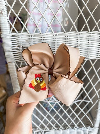 Turkey Embroidered Moonstitch Hair Bow