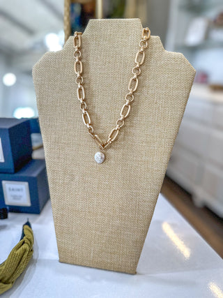 Olivia Matte Gold Chunky Long & Short W/ Coin Pearl Necklace