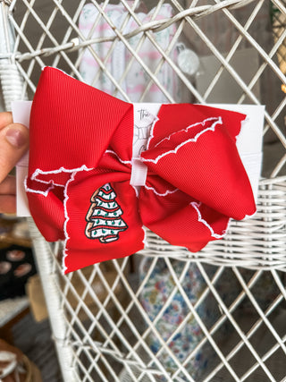 Christmas Tree Cake Embroidered Headband Bow