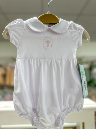 Pink Blessed Embroidered Collared Bubble- Magnolia Baby