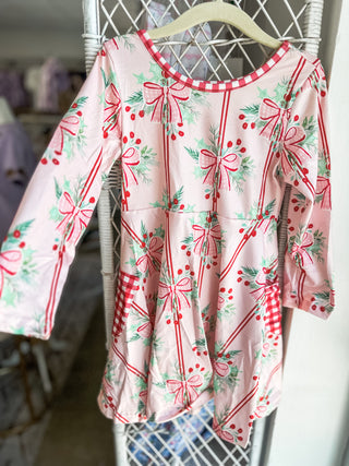 Holly Bows & Stripes Twirl Dress