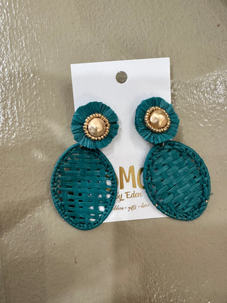 Teal Dazzle Them Rattan Earrings