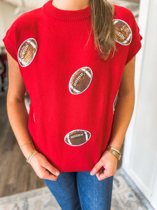 Red Game Day Football Patch Sweater Top