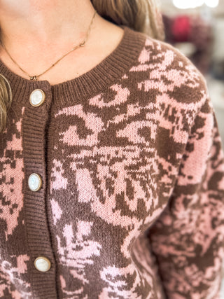 Strawberry Mocha Chateau Knit Fringe Cardigan