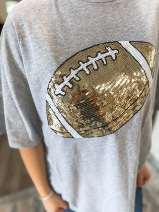 Grey Classic Football Sequin Spirit Oversized Top