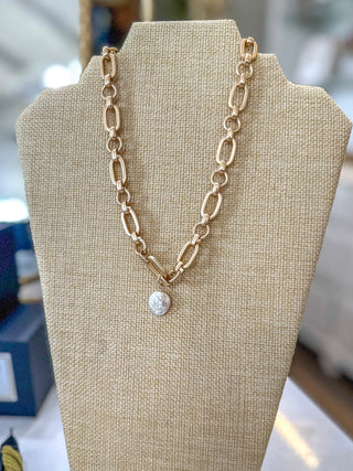 Olivia Matte Gold Chunky Long & Short W/ Coin Pearl Necklace