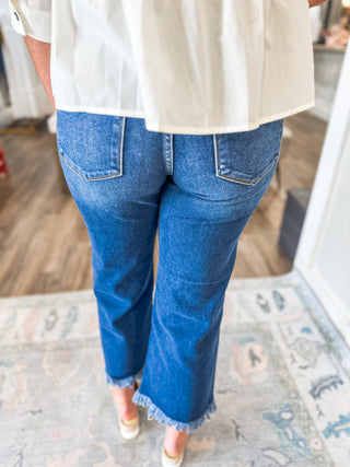 Millie Midnight Crop Wide Leg Button Down Dark Wash Denim Jeans - RISEN