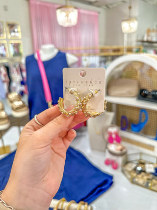 Pearl Embellished Gold Hoop Earrings