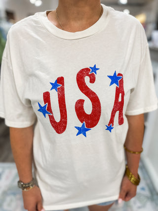 Cream Stars Over the USA Mineral Wash Top