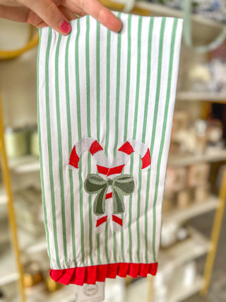 Candy Cane Embroidered Tea Towel