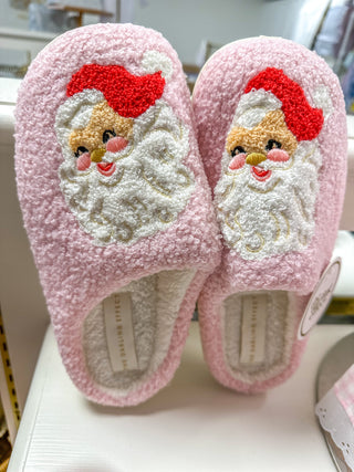 Santa Pink Fuzzy Slippers